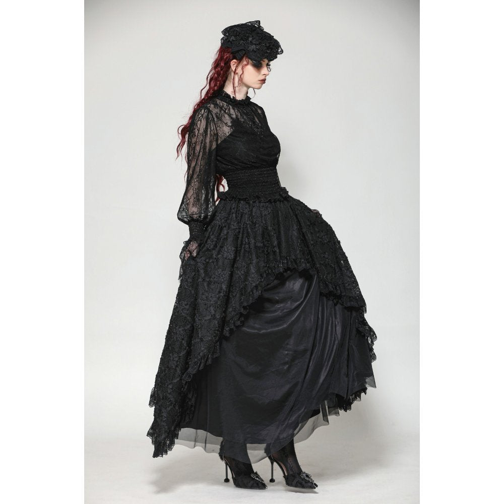 Dark in Love Aoife Black Hollow Lace Elastic Pleated Waist Eyelash Lace Cuff Top