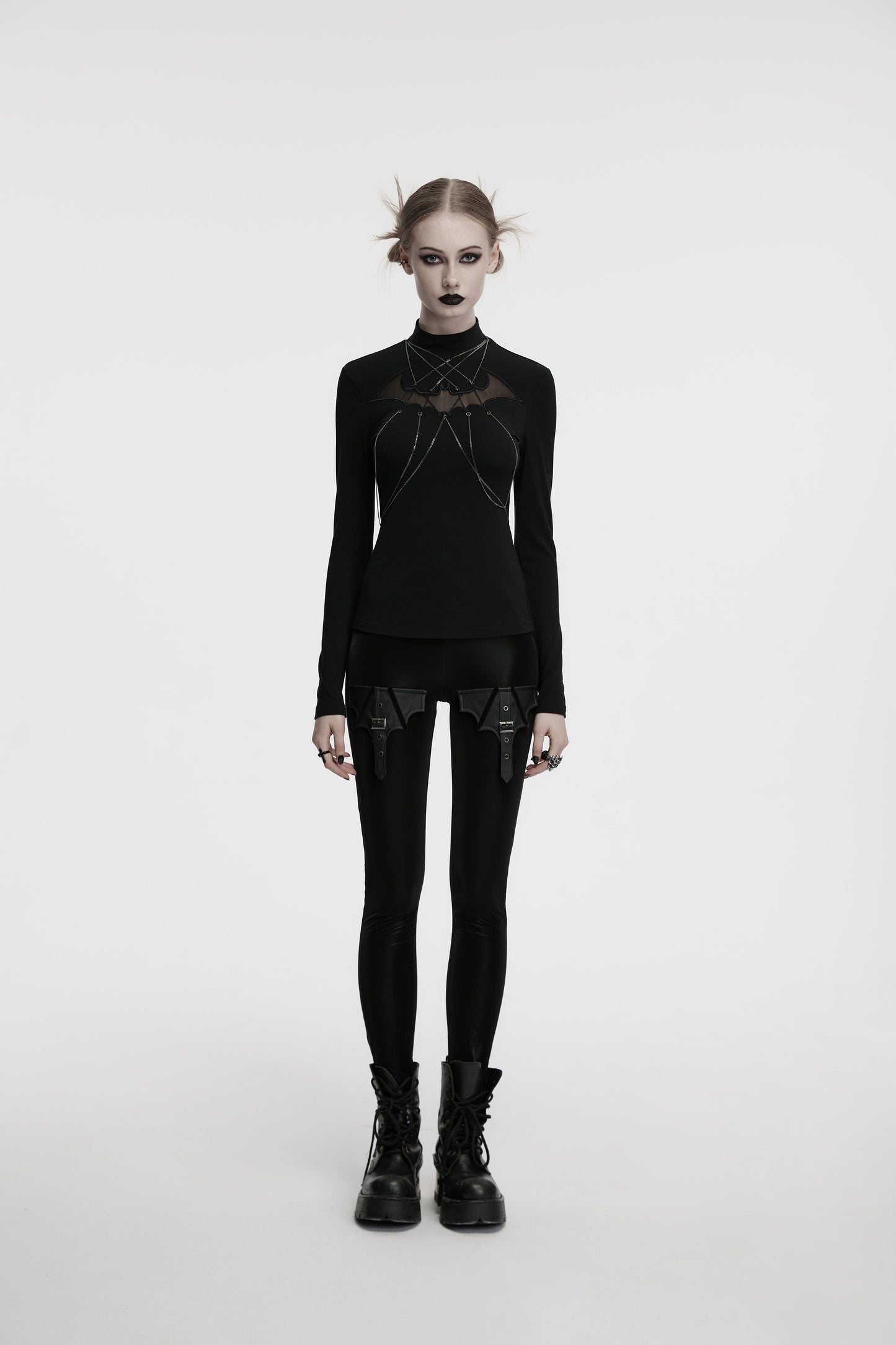 Punk Rave Morrigan Bat Chain Goth Top In Black