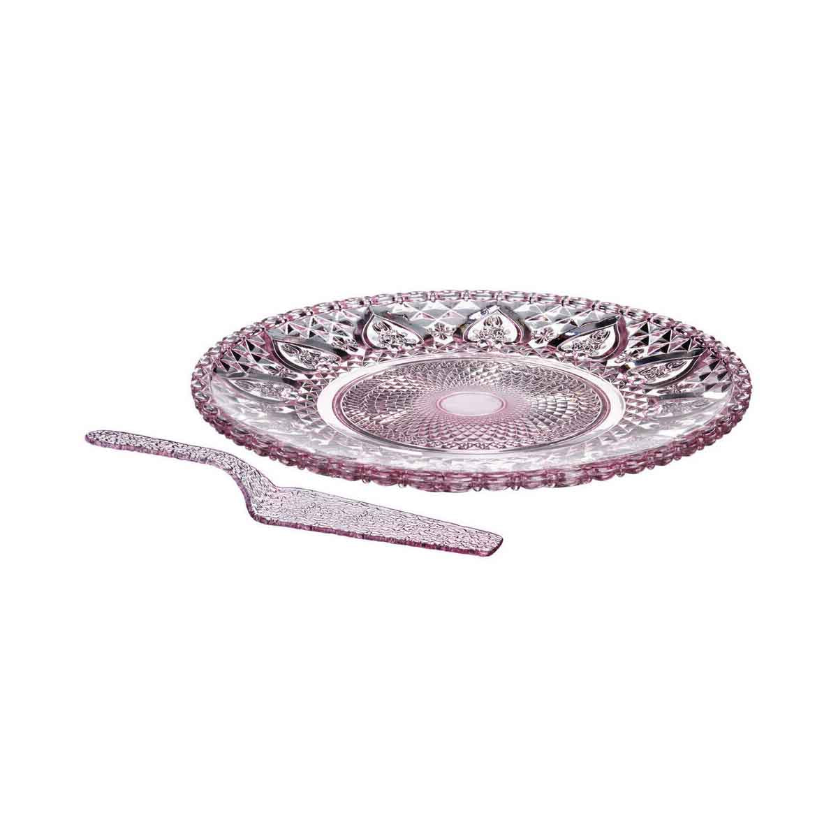 Molly Pink Glass Cake Plate And Slice