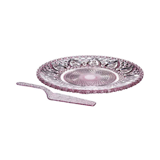Molly Pink Glass Cake Plate And Slice