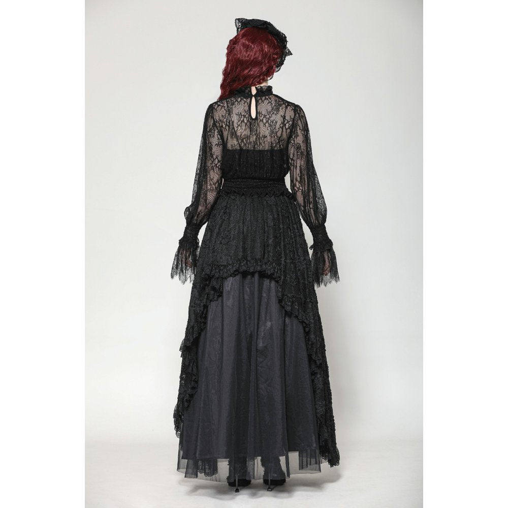 Dark in Love Aoife Black Hollow Lace Elastic Pleated Waist Eyelash Lace Cuff Top