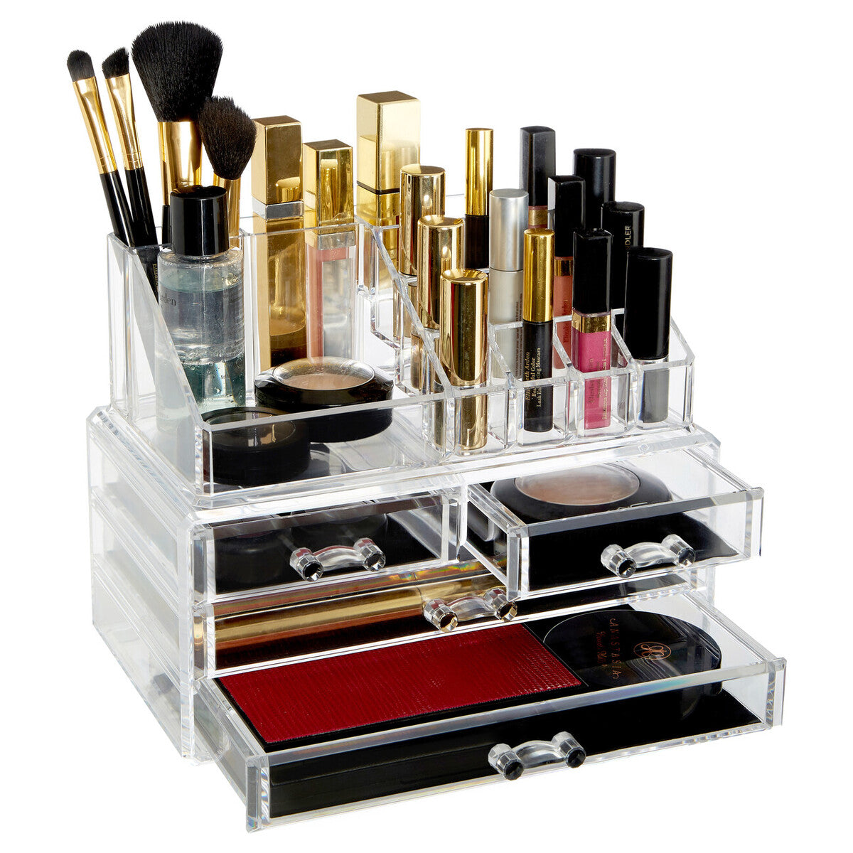 16 Compartment Cosmetics Clear Organiser With Drawers