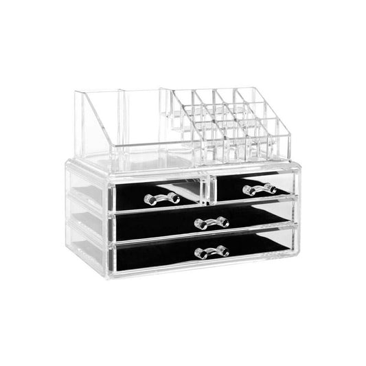 16 Compartment Cosmetics Clear Organiser With Drawers