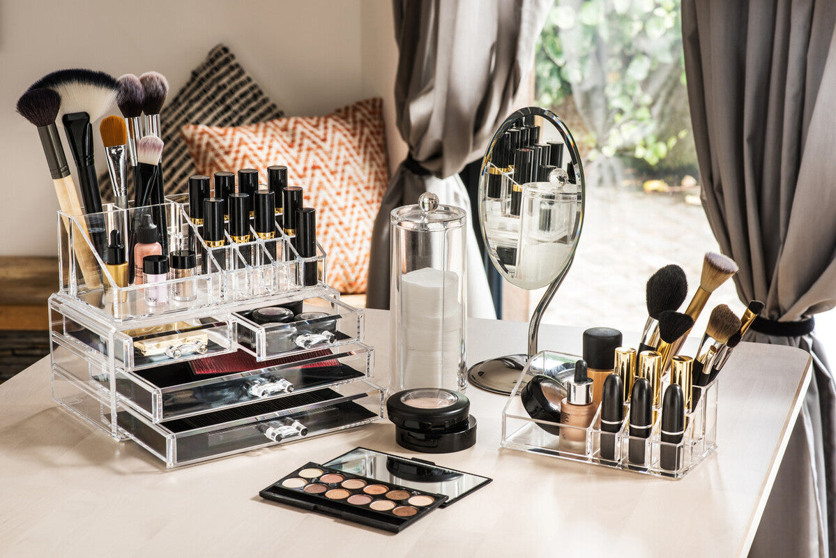 16 Compartment Cosmetics Clear Organiser With Drawers