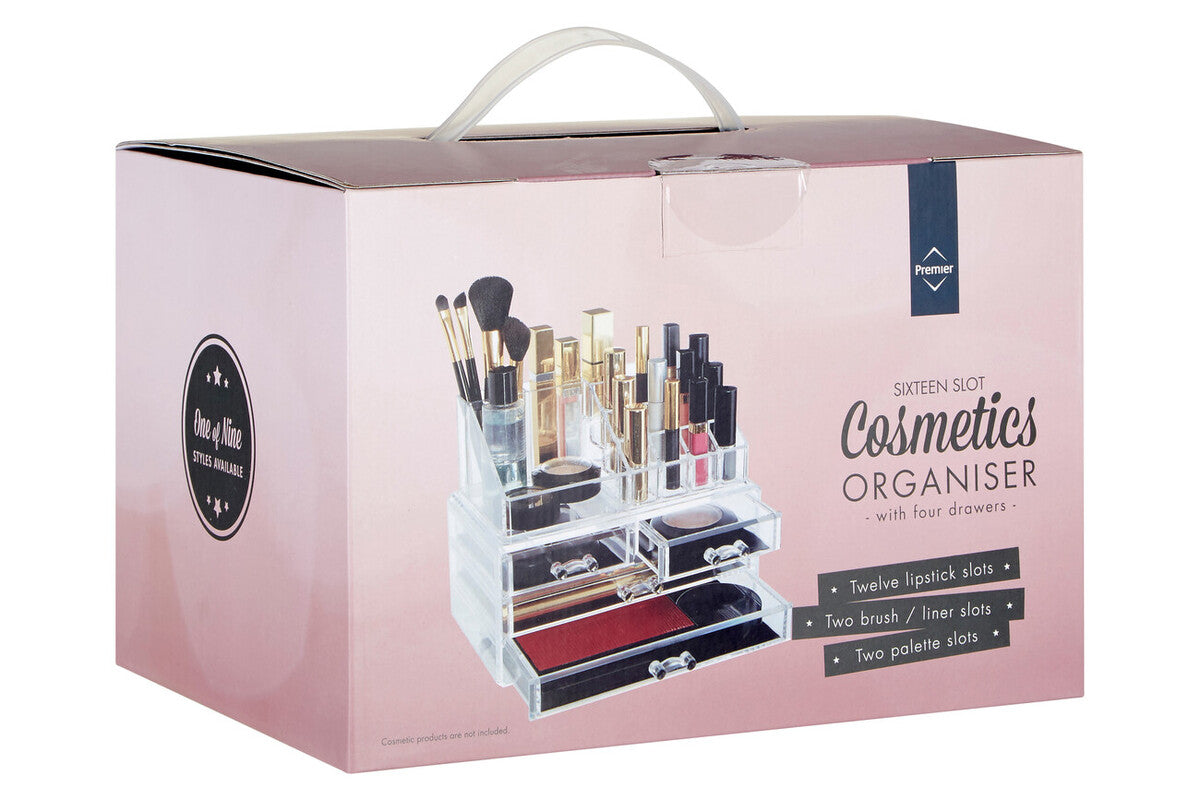 16 Compartment Cosmetics Clear Organiser With Drawers