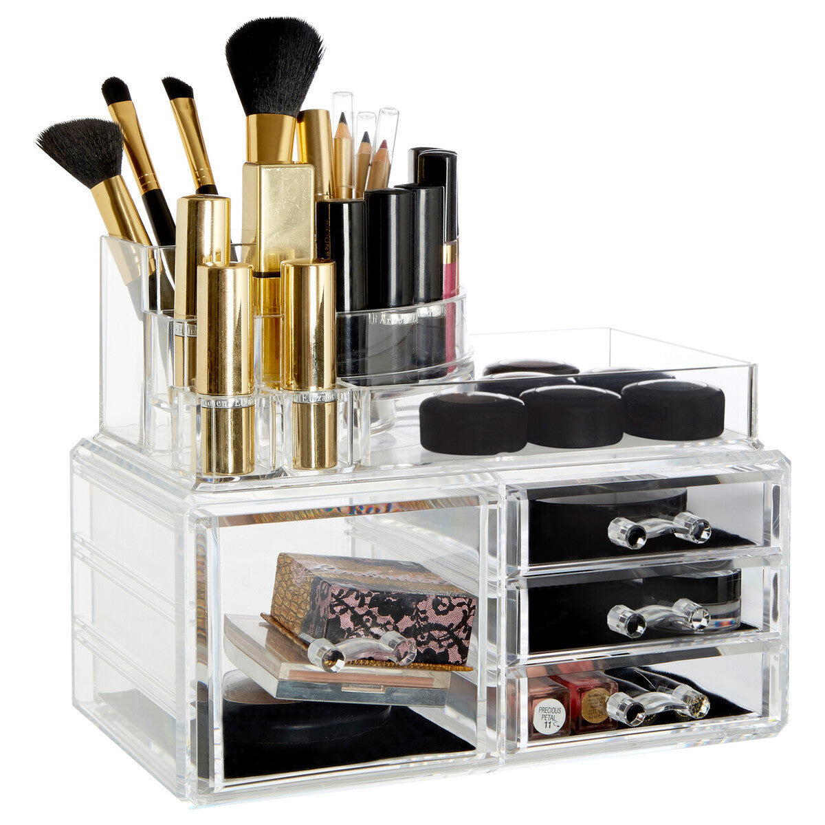 8 Compartments Clear Cosmetics Organiser With 4 Drawers