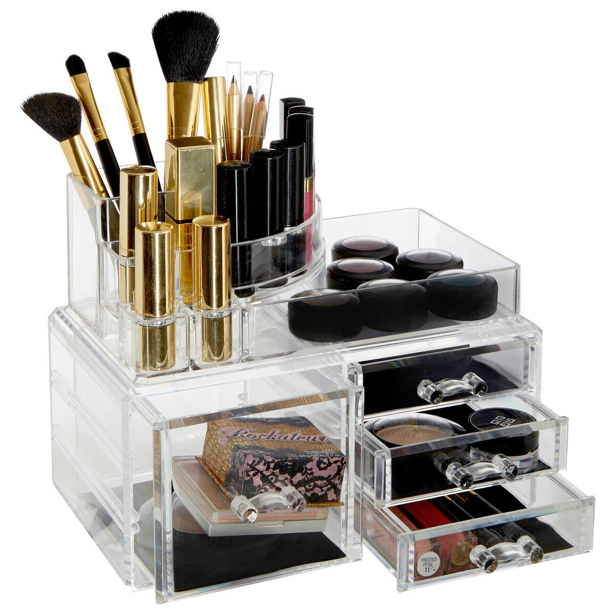 8 Compartments Clear Cosmetics Organiser With 4 Drawers