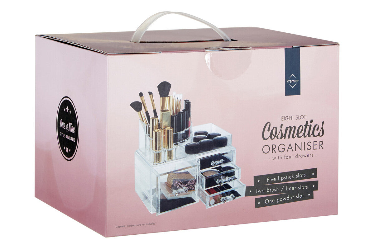 8 Compartments Clear Cosmetics Organiser With 4 Drawers