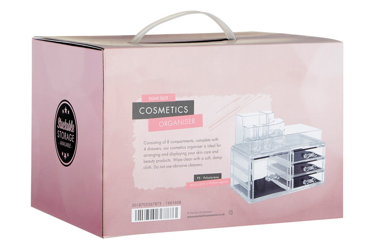 8 Compartments Clear Cosmetics Organiser With 4 Drawers