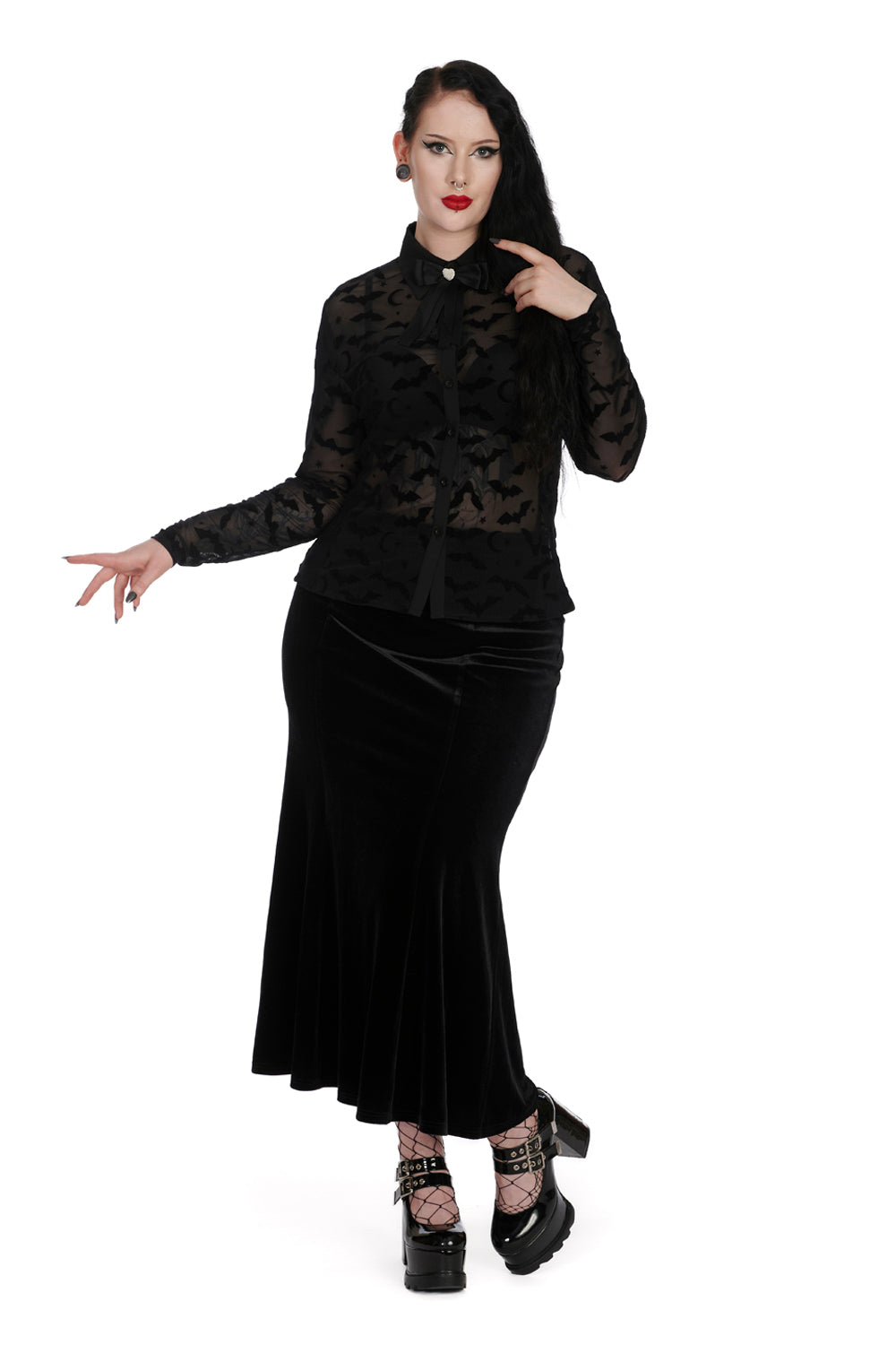 Banned Strangers Paradise Sheer Blouse with Bats, Stars and Moons Flocking - Size UK 22 Left Only!