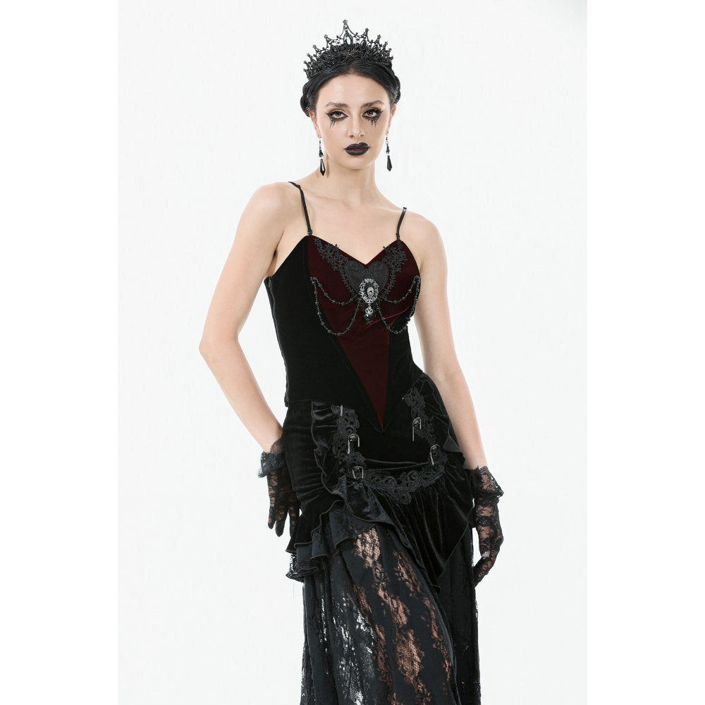 Dark in Love Morrigan Velvet & Lace Chain-Detail Bodysuit