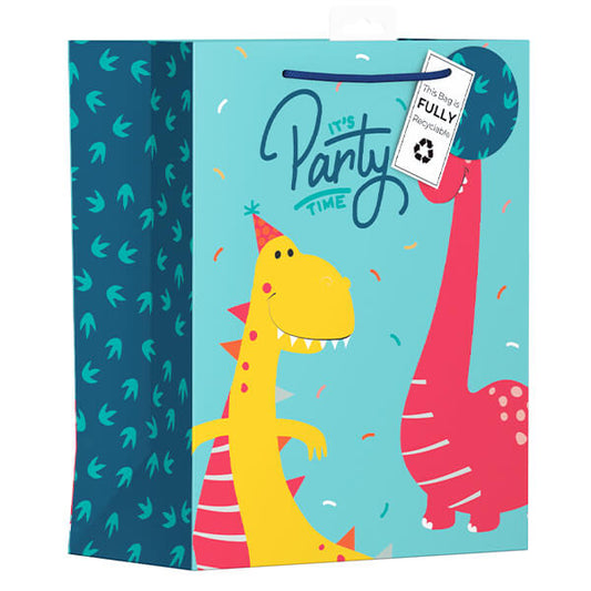 Large Gift Bag with Party Dinosaurs Design (W265 x H330 x D140 mm)