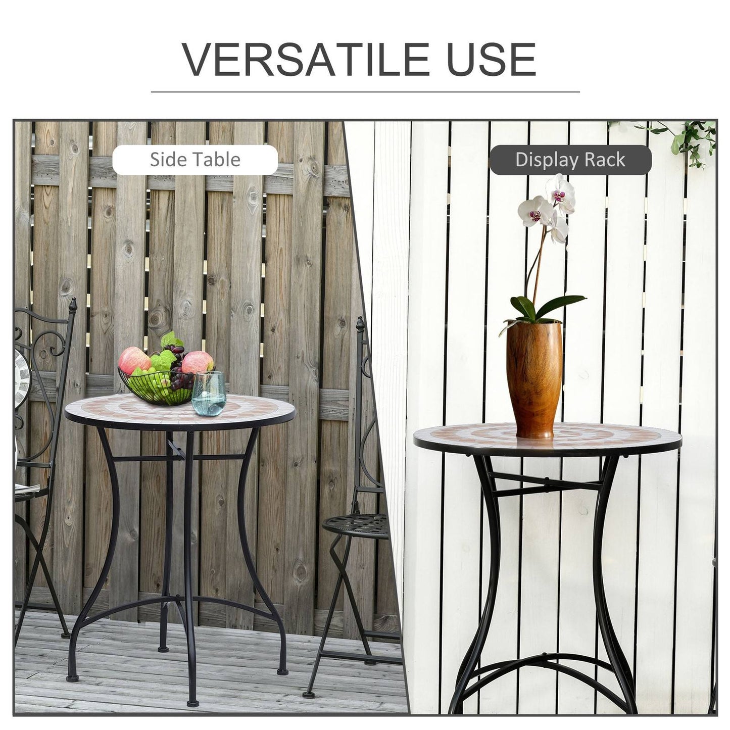 60cm Mosaic Round Bistro Table Side Bar Table Patio Garden Outdoor Balcony Furniture