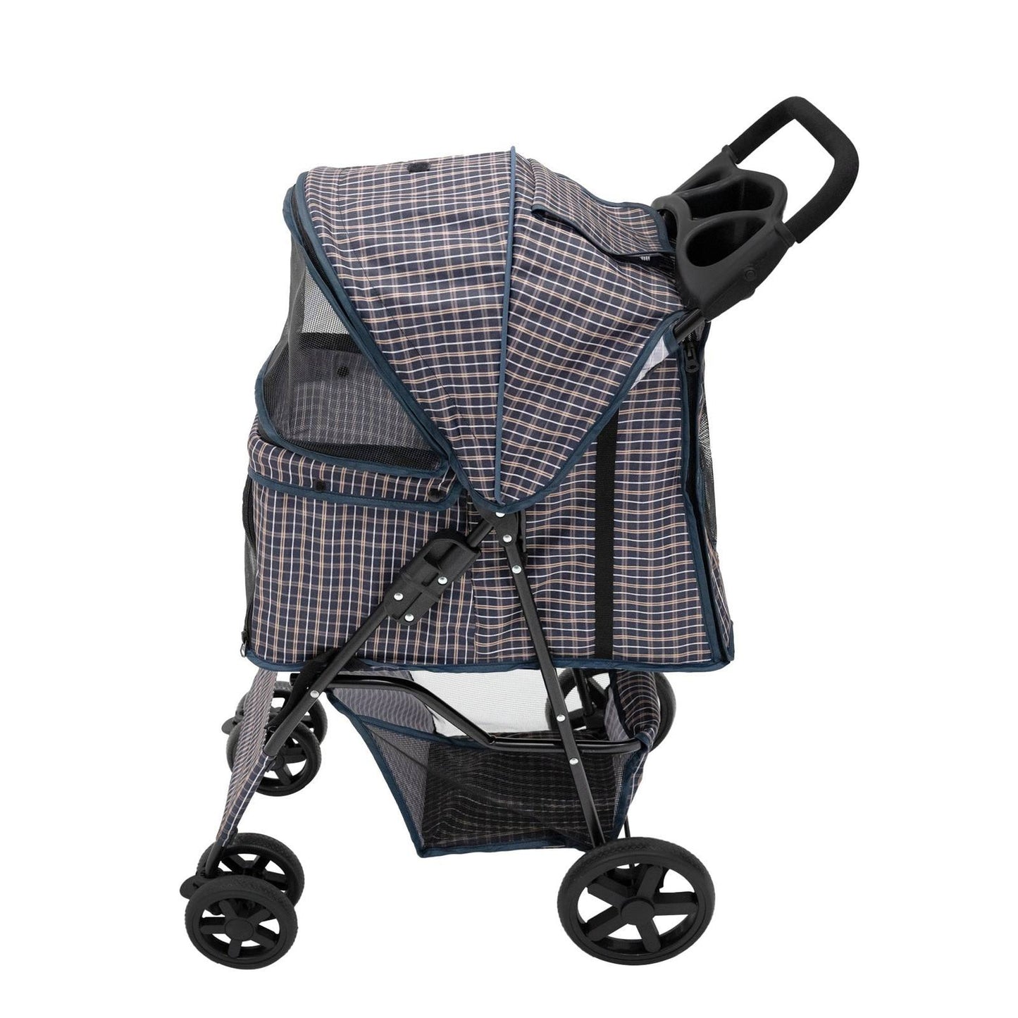 Pet Stroller with Rain Cover Blue Tartan