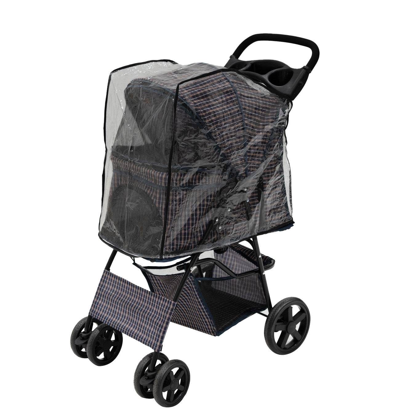 Pet Stroller with Rain Cover Blue Tartan
