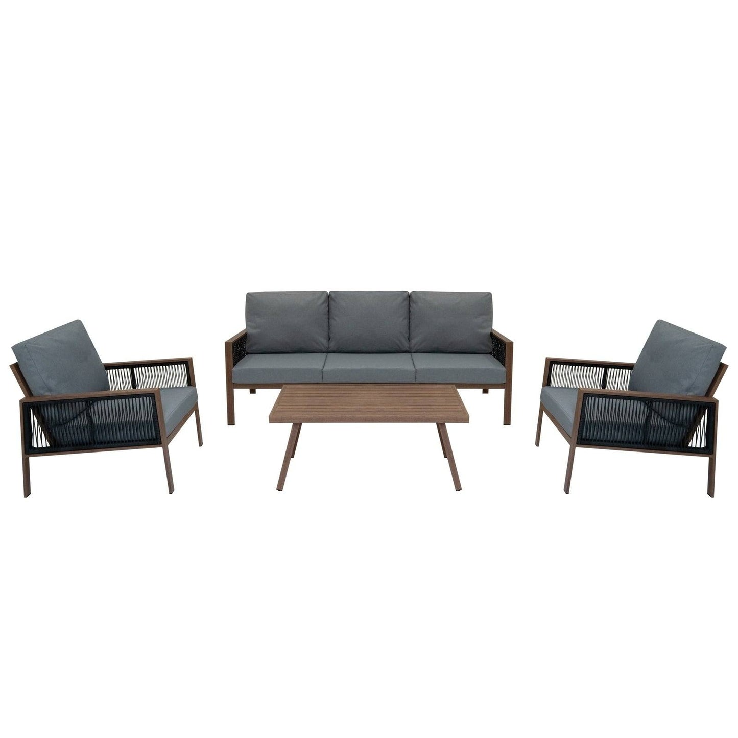 Aluminium 4 Piece Sofa Set - Wood Effect