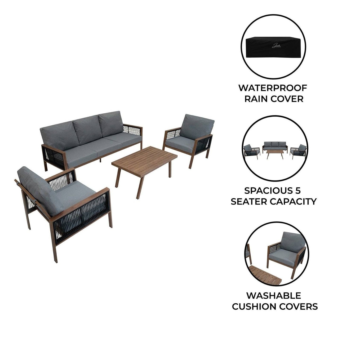 Aluminium 4 Piece Sofa Set - Wood Effect