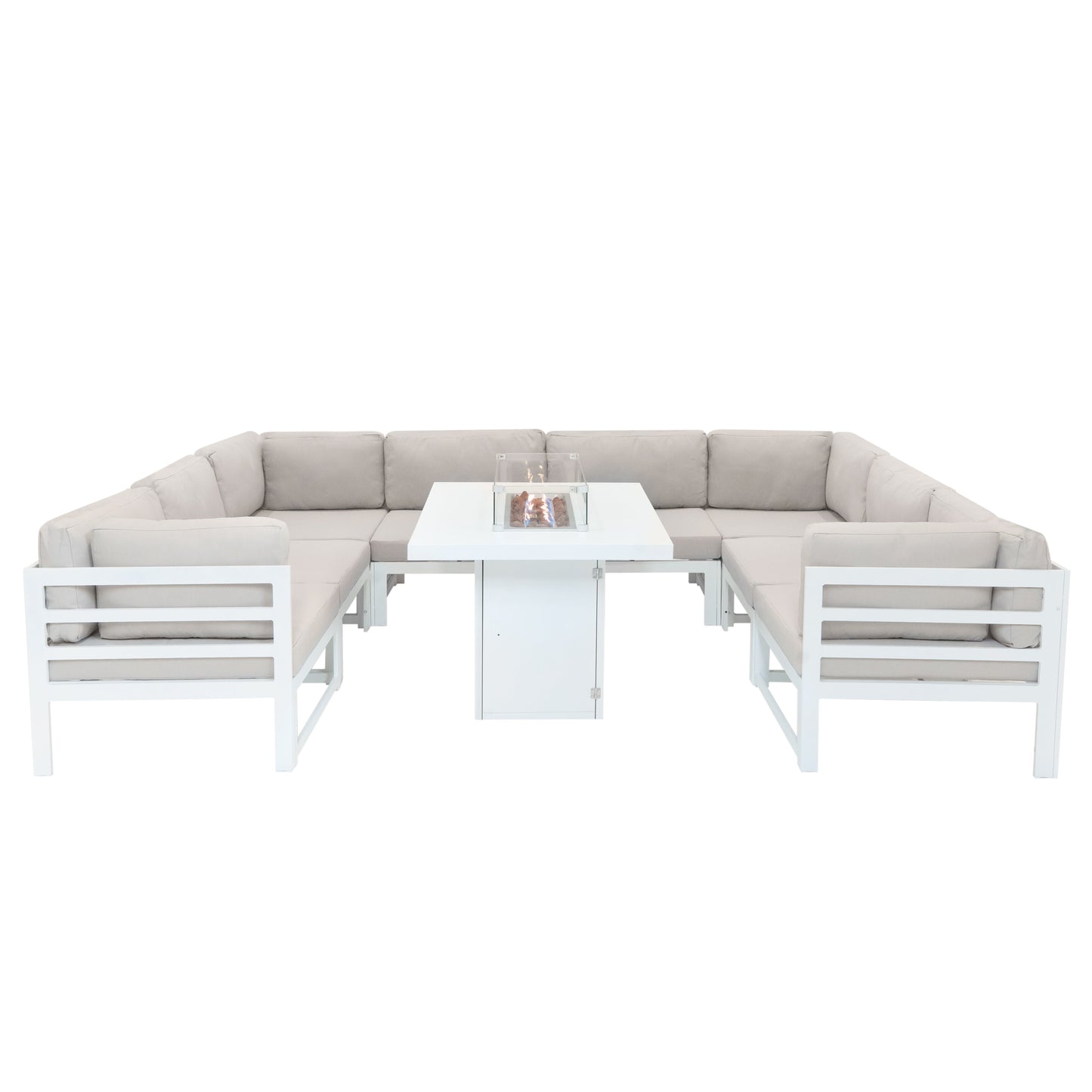 Modular Garden Furniture Set With Fire Pit - White