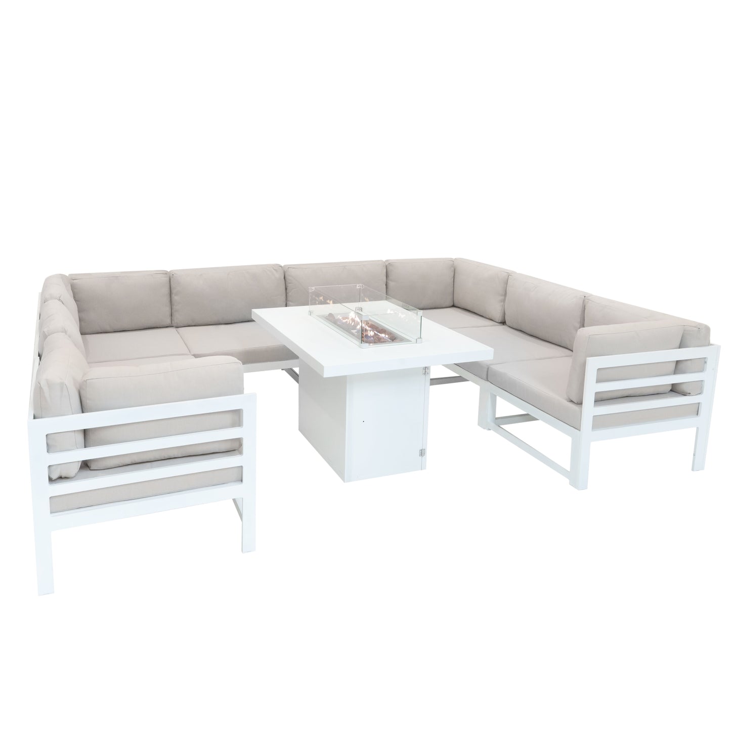 Modular Garden Furniture Set With Fire Pit - White