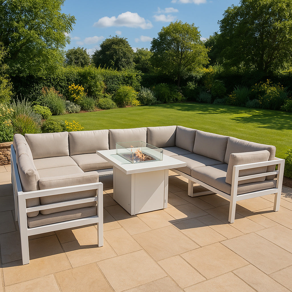 Modular Garden Furniture Set With Fire Pit - White