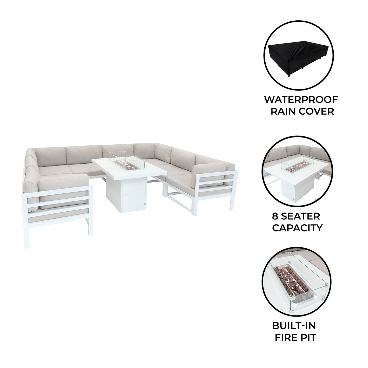 Modular Garden Furniture Set With Fire Pit - White