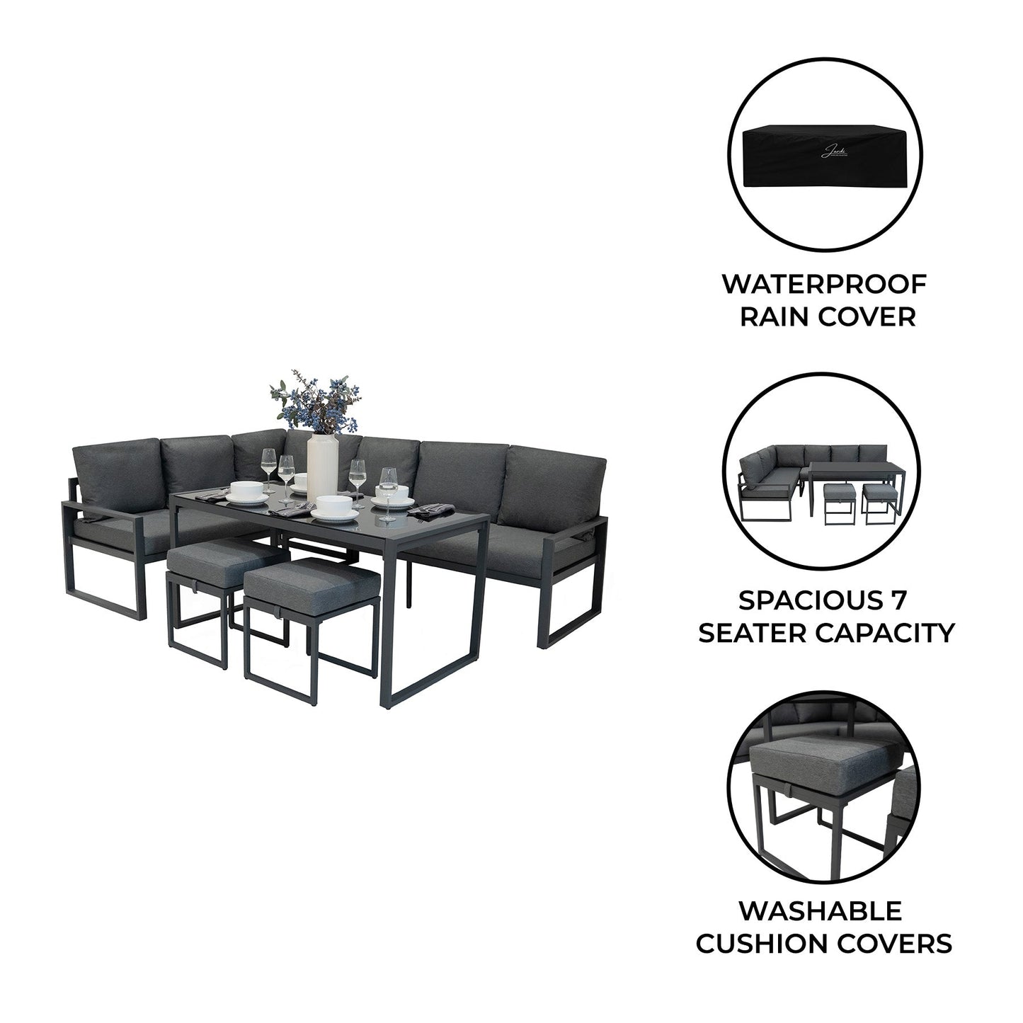 Aluminium Corner Sofa Set - Anthracite Grey