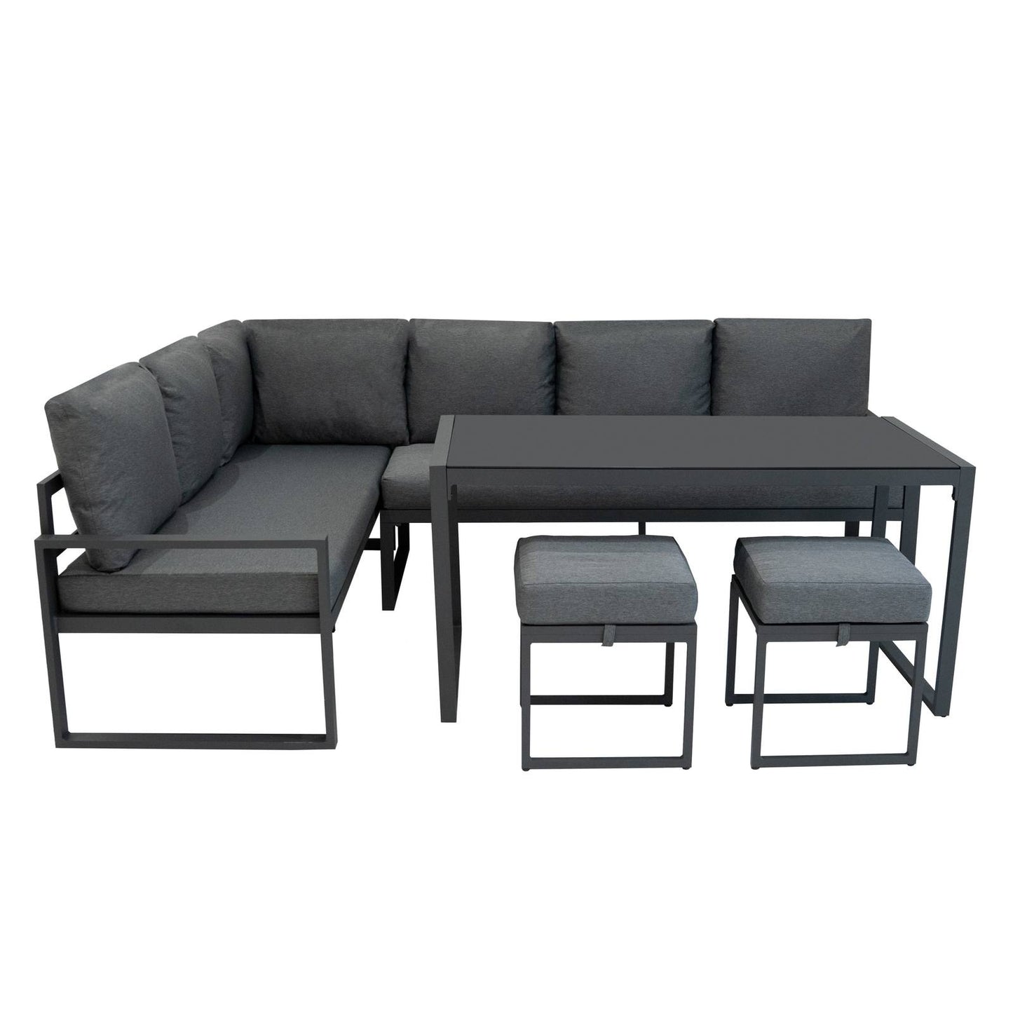 Aluminium Corner Sofa Set With Black Rattan Storage Box - Anthracite Grey