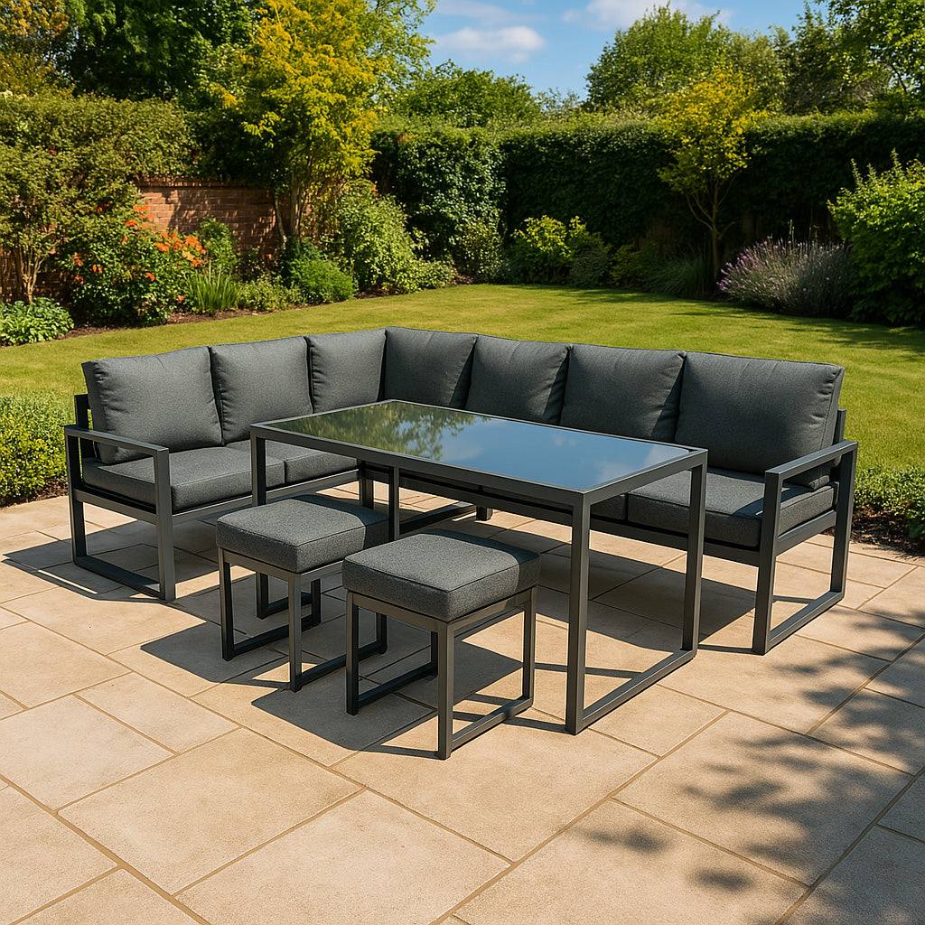 Aluminium Corner Sofa Set With Black Rattan Storage Box - Anthracite Grey