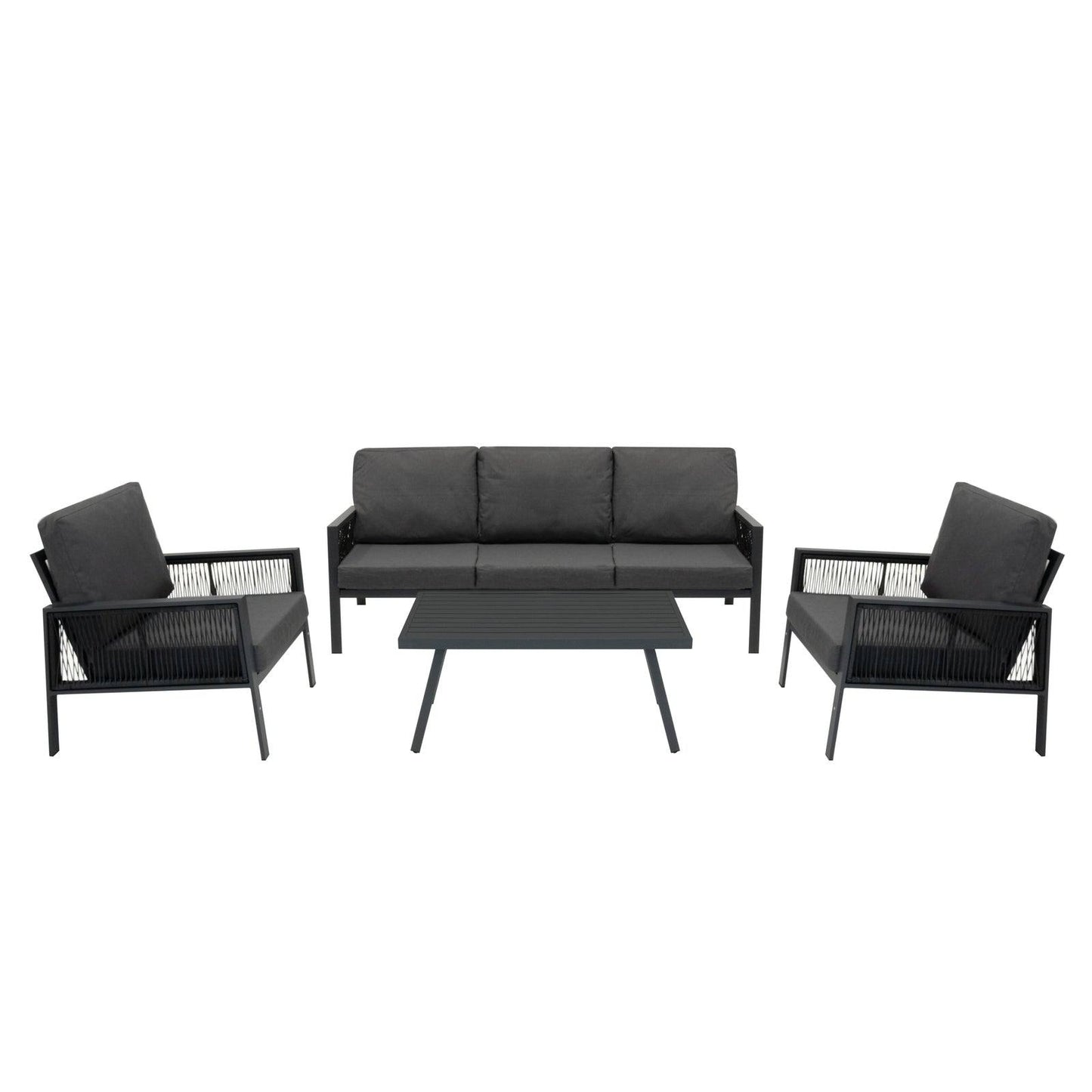 Aluminium 4 Piece Sofa Set with Black Rattan Storage Box - Anthracite Grey