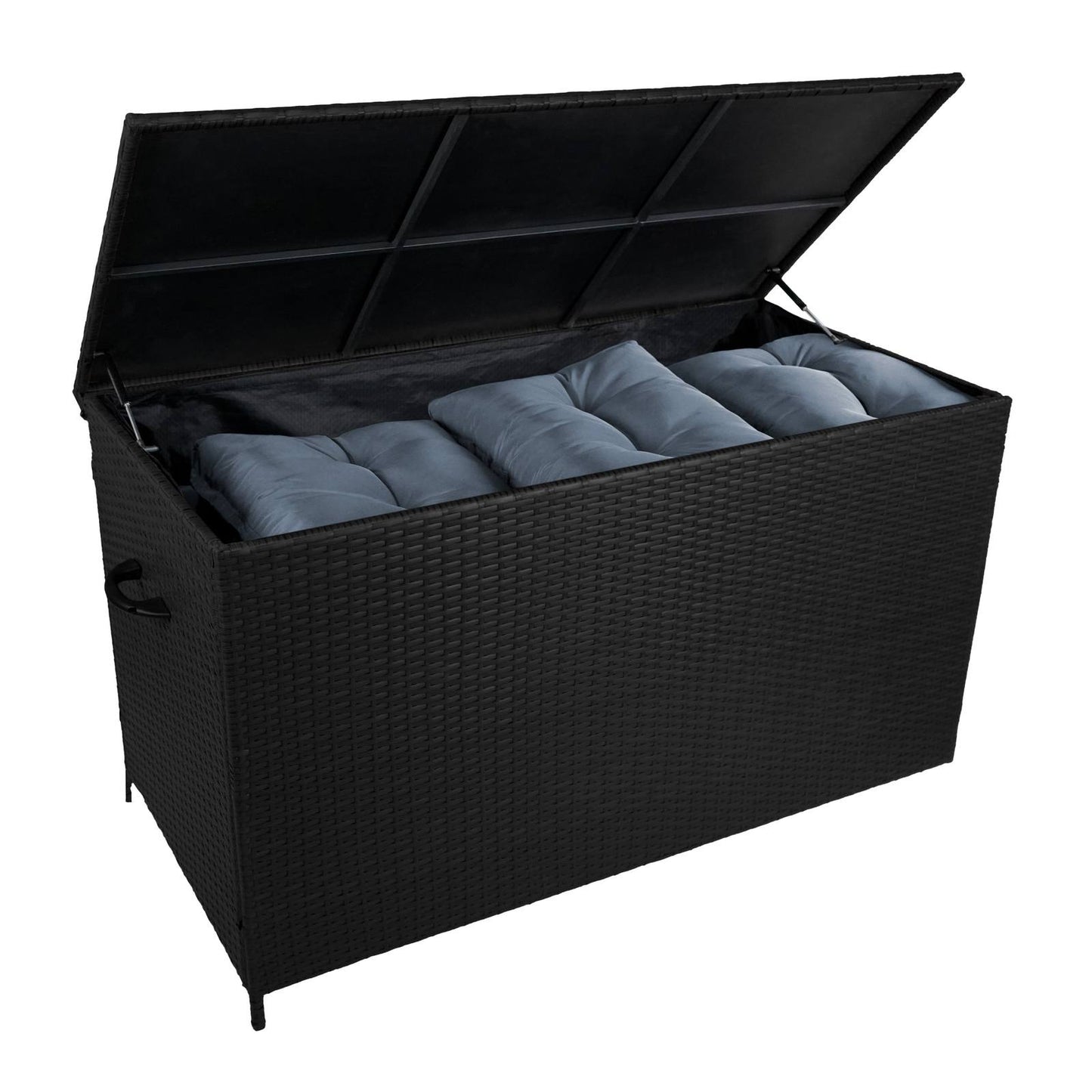 Aluminium 4 Piece Sofa Set with Black Rattan Storage Box - Wood Effect