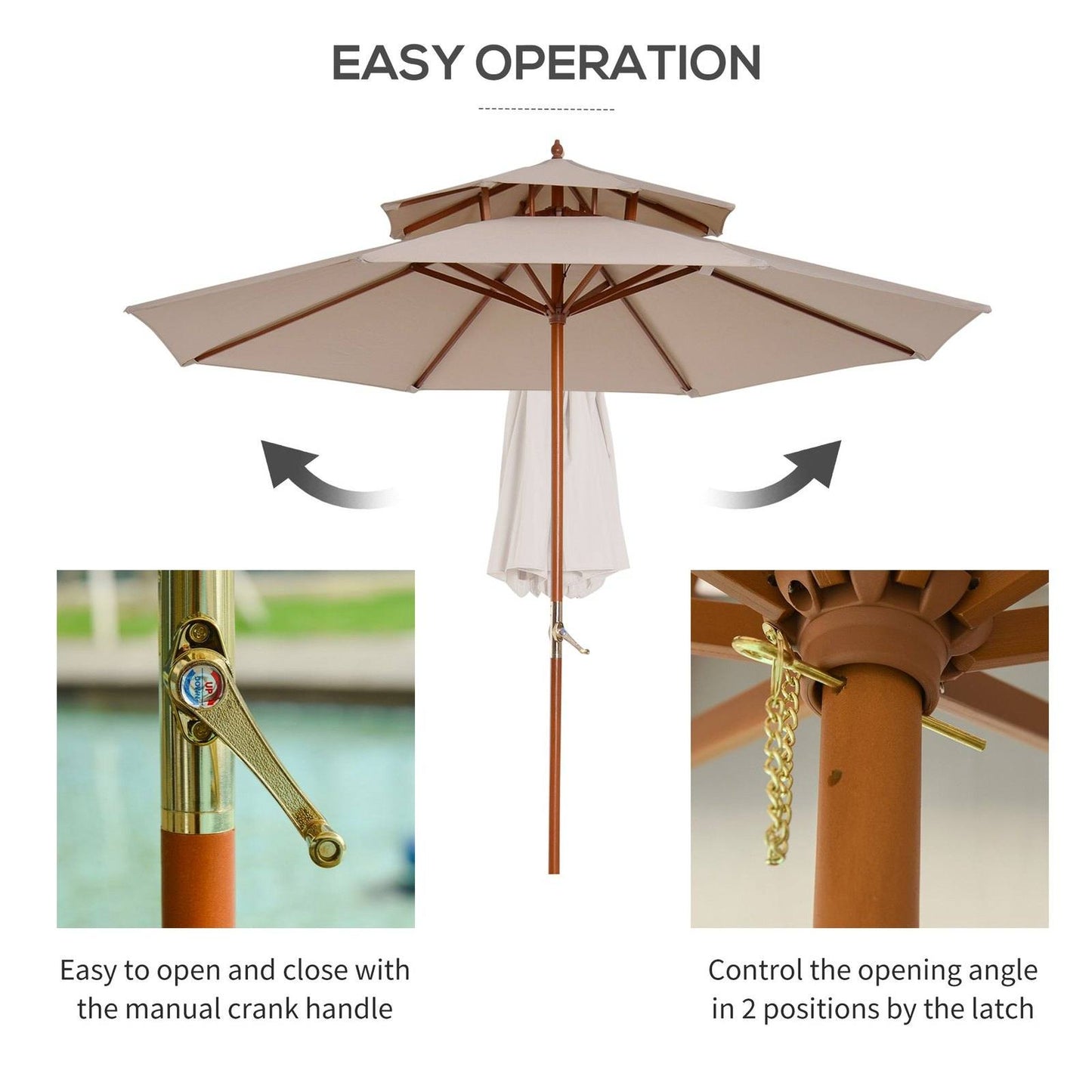 2.7m Patio Double Tier Umbrella Parasol-Beige