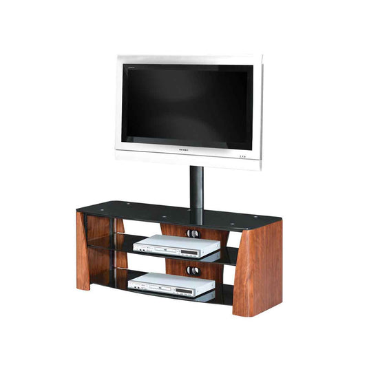 3 Tier Walnut Black Glass Finish Media Unit