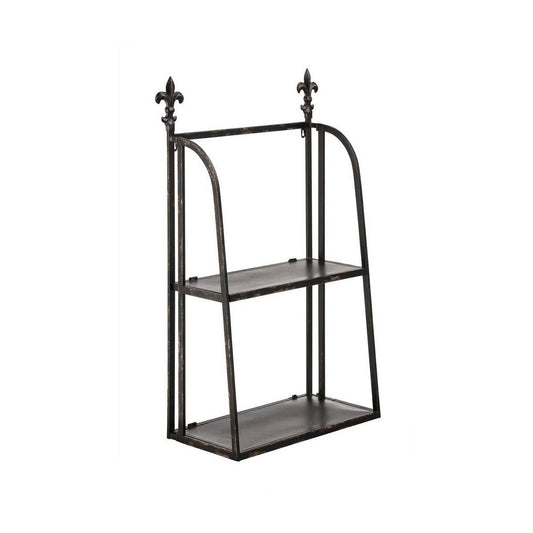 2 Tier Black Metal Wall Mountable Shelf Unit