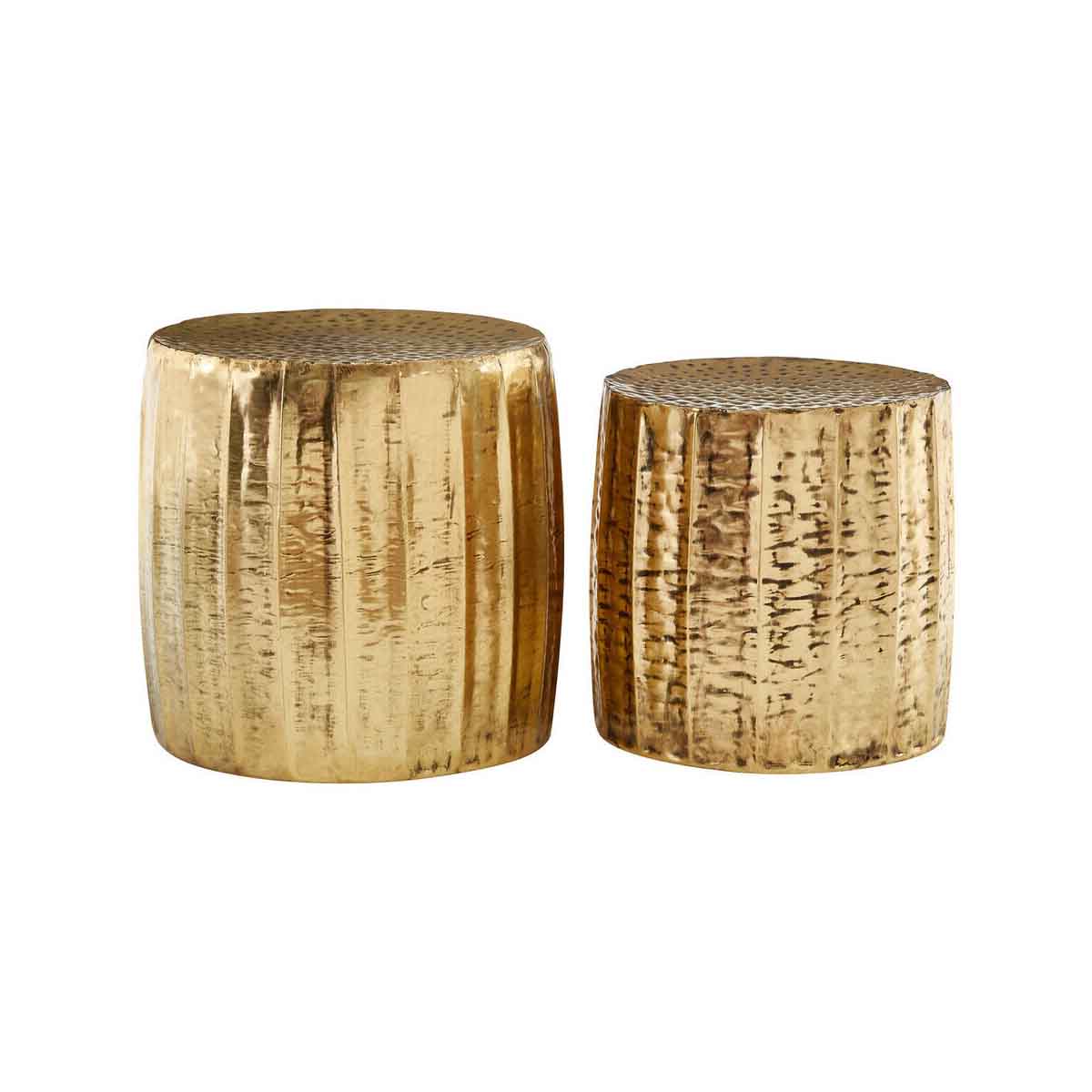 Templar Set of 2 Antique Brass Finish Side Tables and Stools