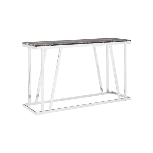Ackley Silver Console Table With Black Marble Top