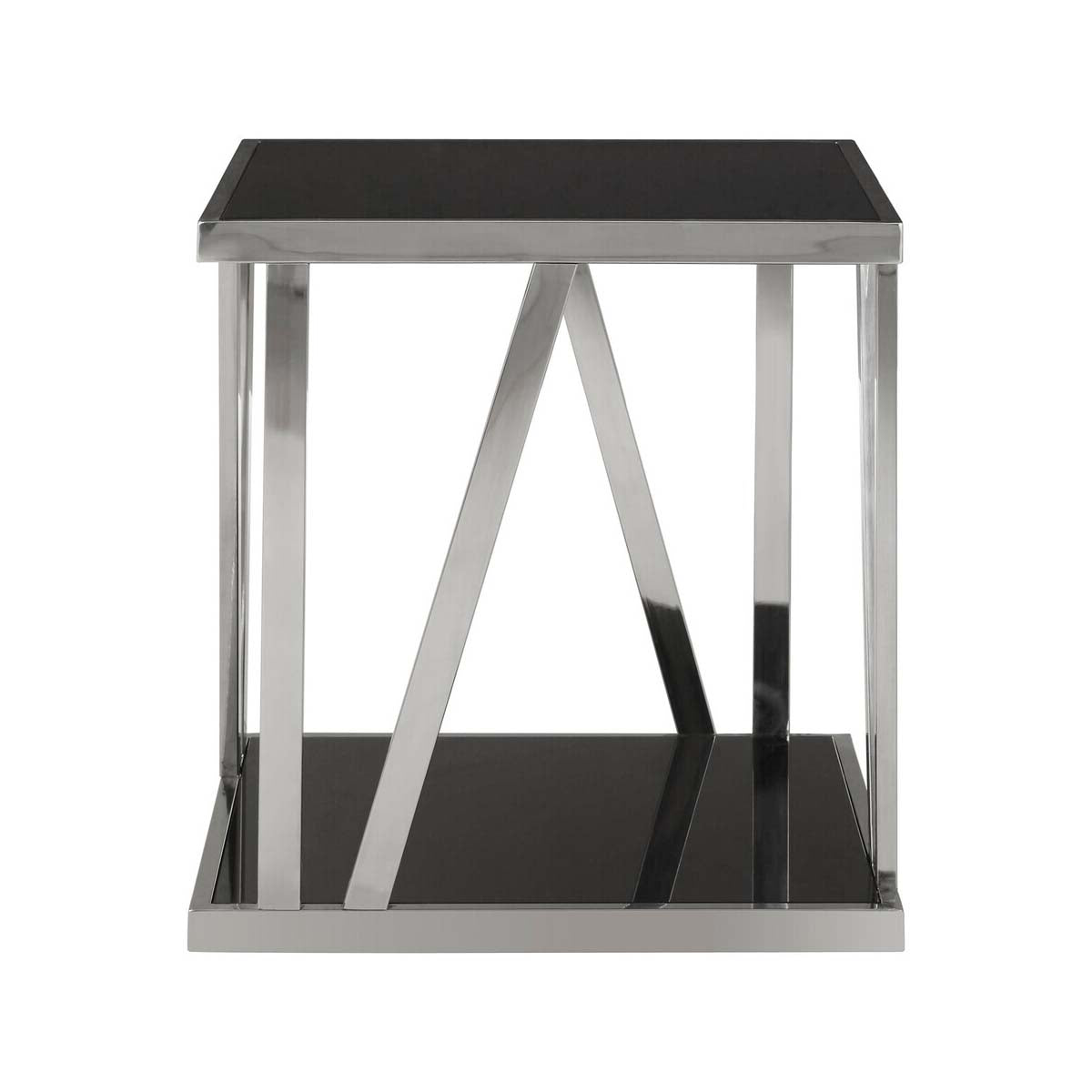 Ackley Silver Square Side Table with Black Glass
