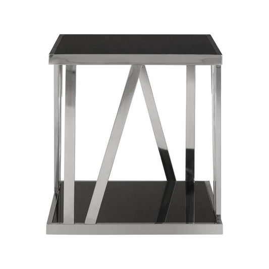 Ackley Silver Square Side Table with Black Glass