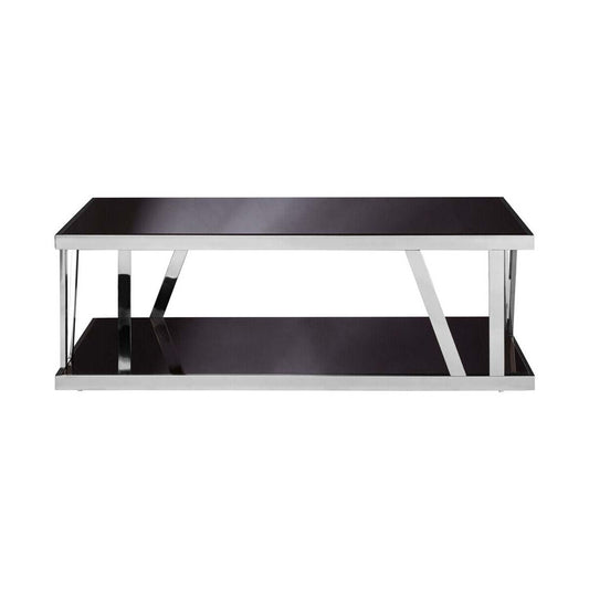 Ackley Silver Coffee Table with Black Glass