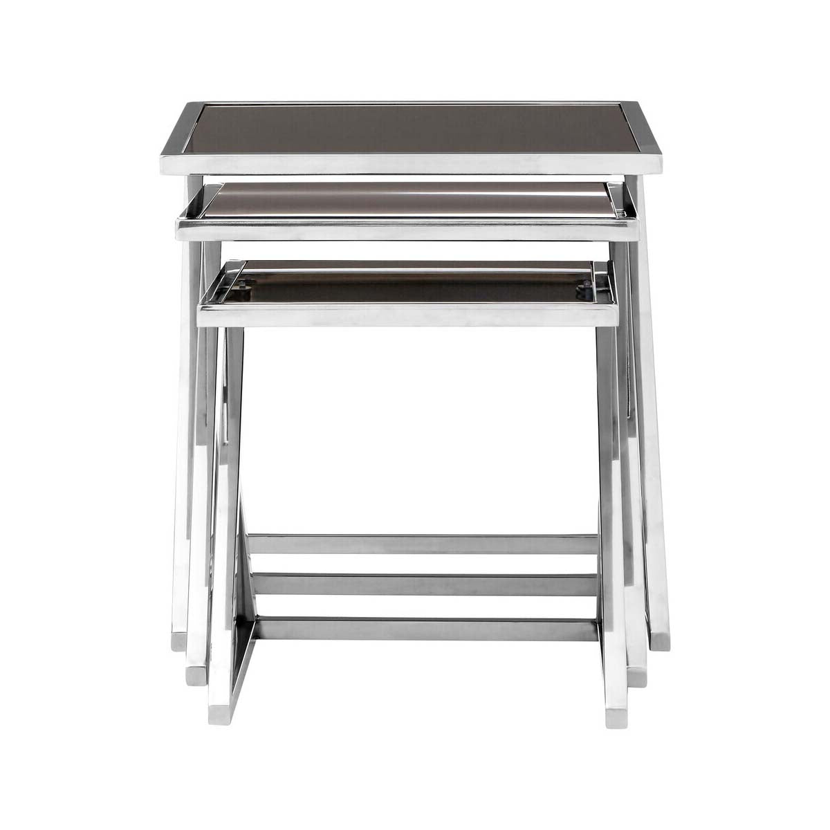 Ackley Silver Set of 3 Nesting Tables with Black Glass
