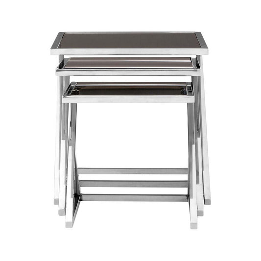 Ackley Silver Set of 3 Nesting Tables with Black Glass
