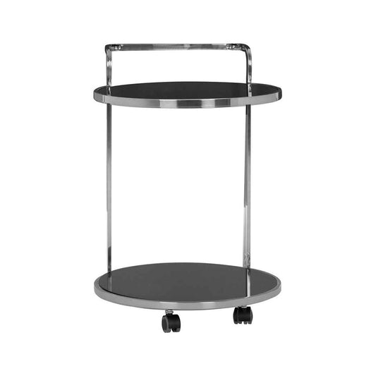 Ackley 2 Tier Silver Drinks Trolley with Black Glass