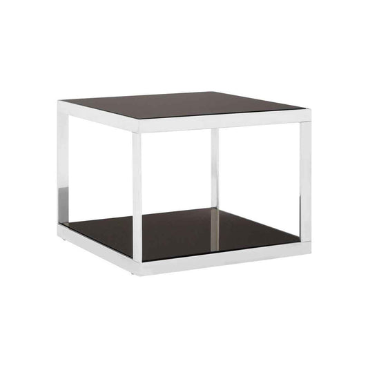 Ackley Silver Square Coffee Table with Black Glass