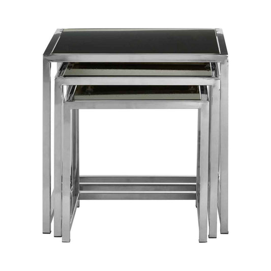 Ackley Chrome Set Of 3 Nesting Tables with Black Glass