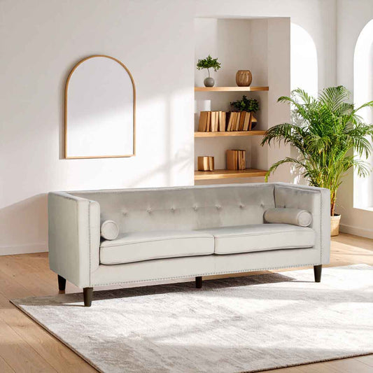 Felisa 3 Seat Mink Velvet Sofa.