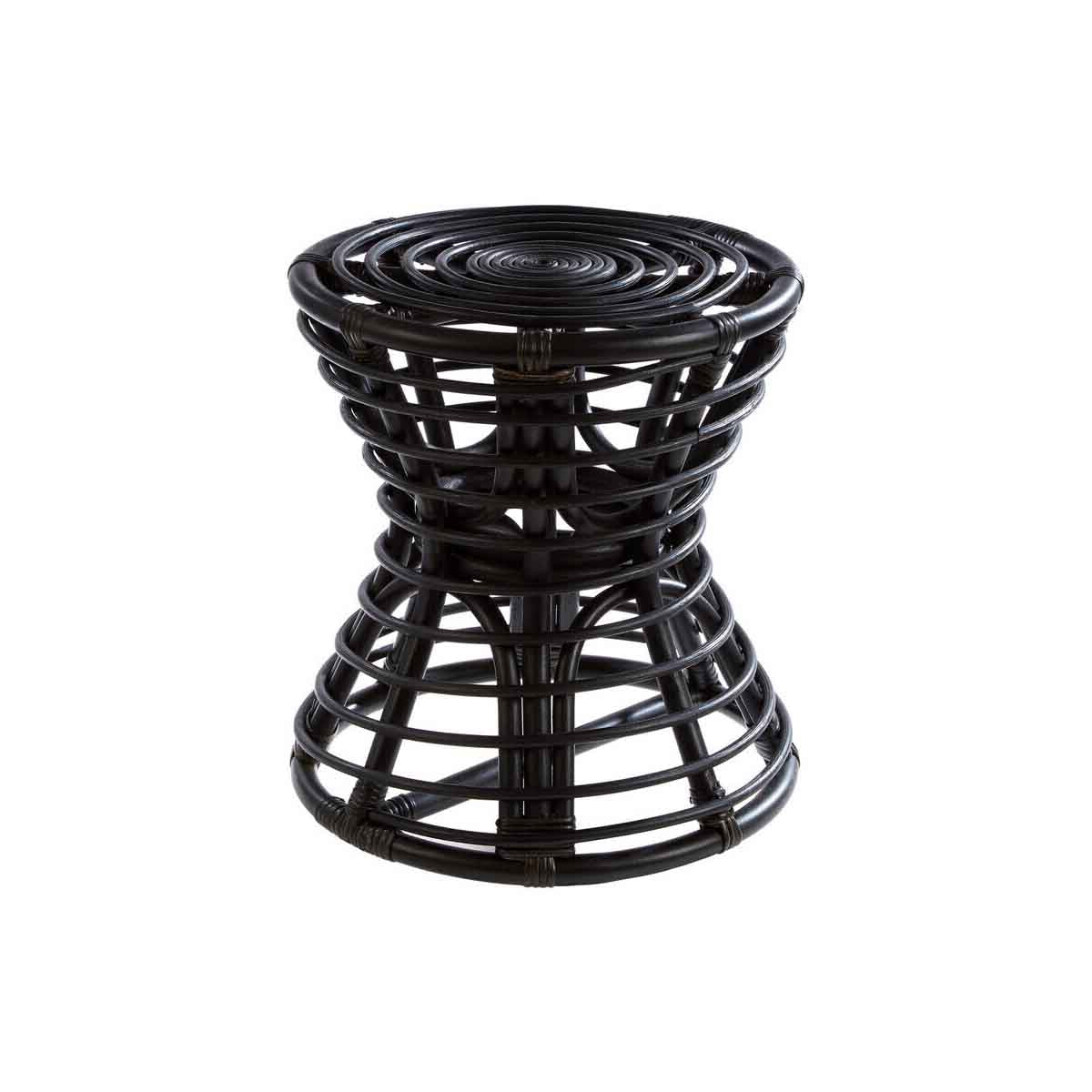 Maka Black Natural Rattan Stool