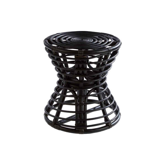 Maka Black Natural Rattan Stool