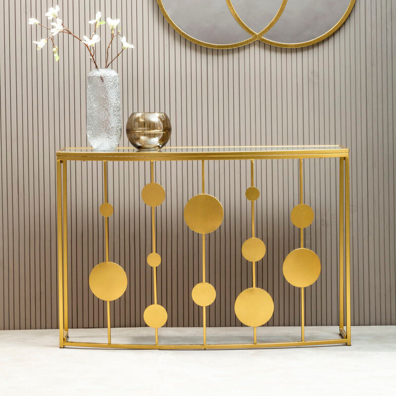 Farran Champagne Gold Finish Console Table With Mirror Top