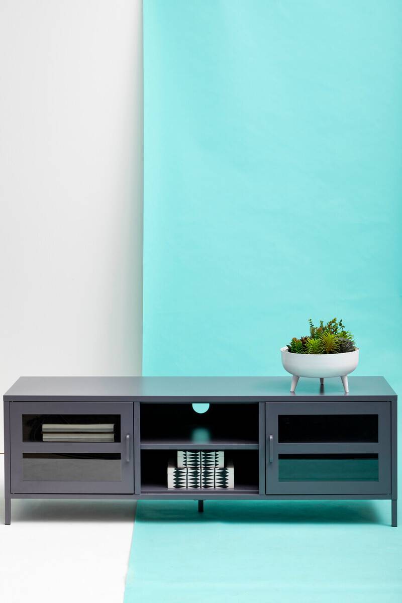 Acier Two Door Grey Metal Media Unit