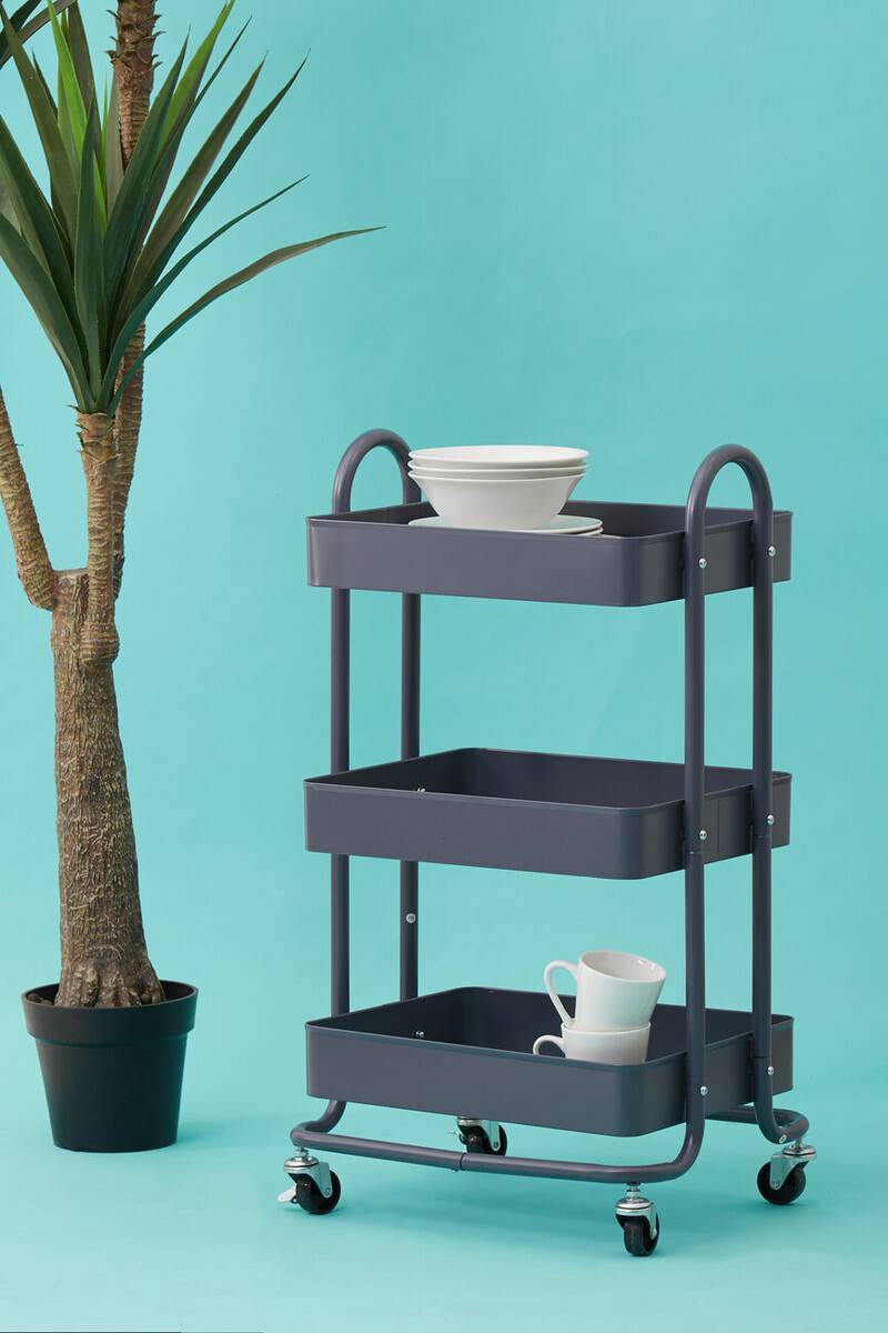 Acero Three Tier Grey Metal Trolley