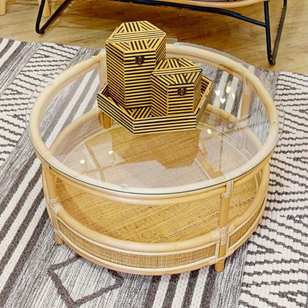 Mataram Rattan Coffee Table With Glass Top